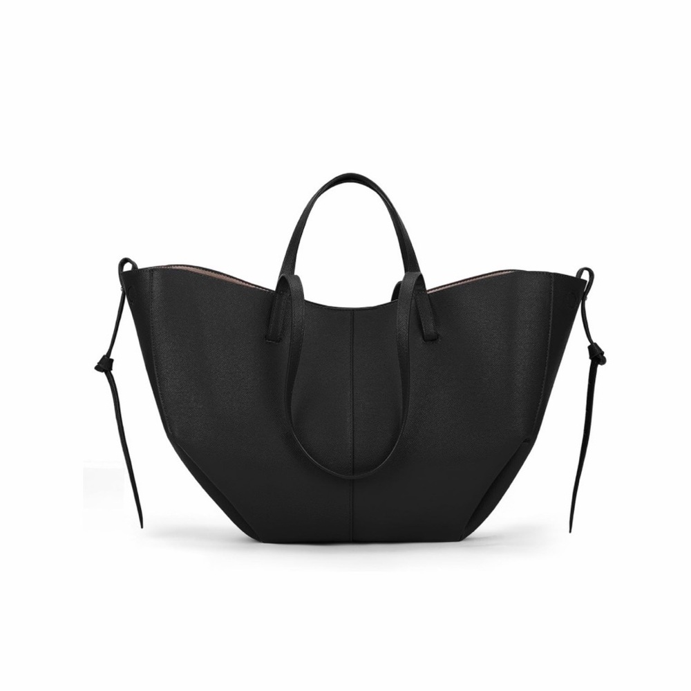 Black Vegan Leather Tote Bag Oversized Shoulder Bag Minimalist Work Purse Large